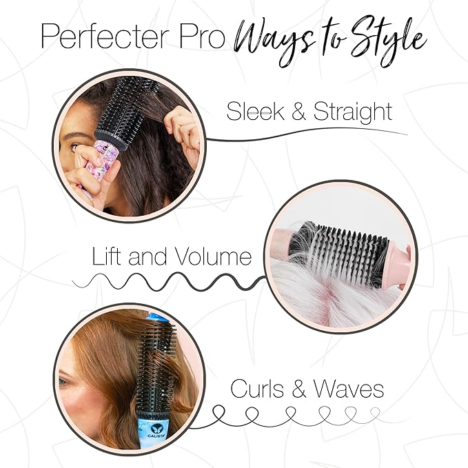 CALISTA Perfecter Pro Heated Round Brush | Lift, Volumize, and Style with No Heat Damage for Healthier-Looking Hair | 4 Sizes for Most Hair Types | Dual Voltage & Adjustable Temp (0.5, Rose Gold)