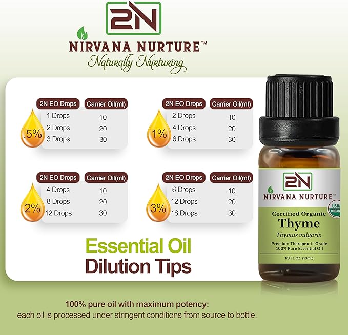 Thyme Essential Oil USDA Certified Organic, 100% Pure Natural Premium Grade, Undiluted