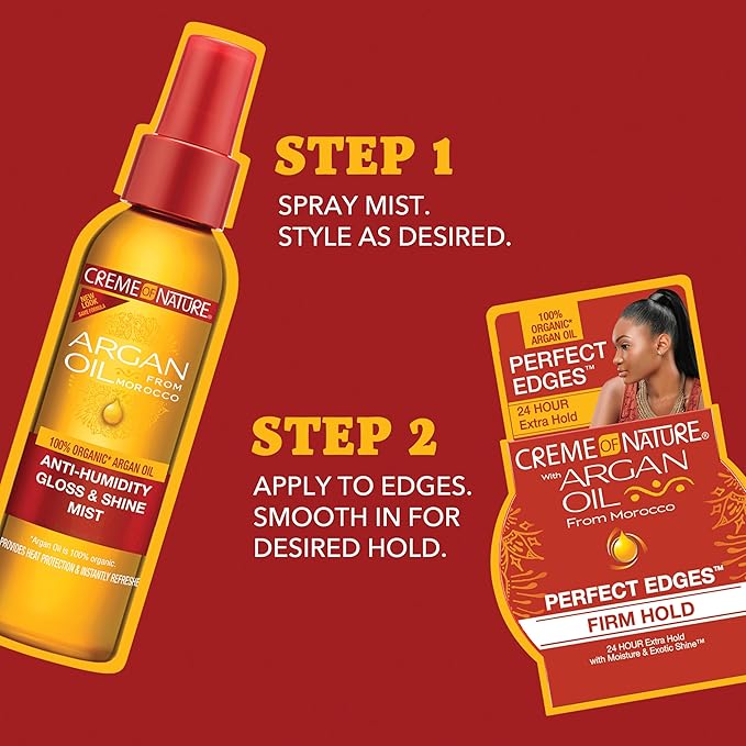 Creme of Nature Edges Gel & Anti-Humidity Mist with Argan Oil of Morocco, Keke Palmer's Favorites, Curly Hair Styling & Heat Protection Spray (Bundle Pack of 2)