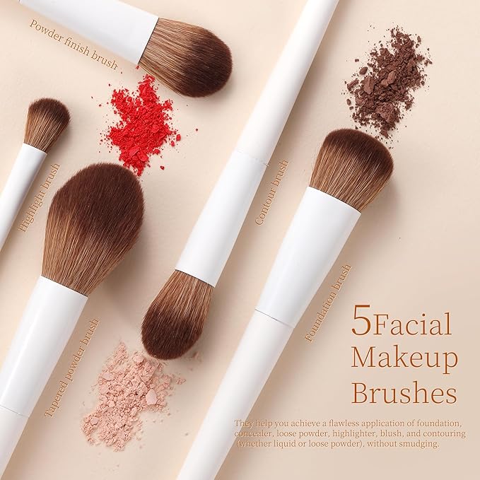 Makeup Brushes 14-Piece Premium Synthetic Makeup Brush Set Foundation Powder Contour Concealers Eyeshadow Blending Liner Makeup Brush kit with Powder Puffs & Brush Bag