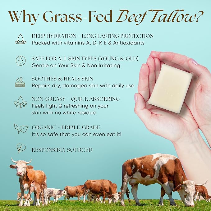 Eat My Face Beef Tallow Soap Bar Grass Fed Natural Unscented | Organic Natural Body Wash Soap Bar for Women & Men | Moisturizing Tallow Cleanser for All Skin Types