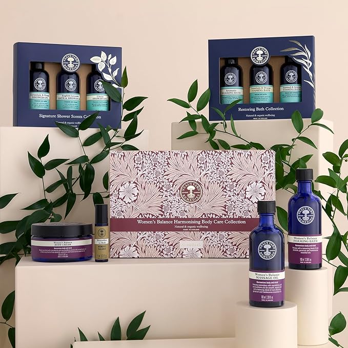 Neal's Yard Remedies Balance Harmonising Collection for Women, Foaming Bath, Massage Oil, Body Cream & Balance Roll-On, Vegan & Cruelty-Free