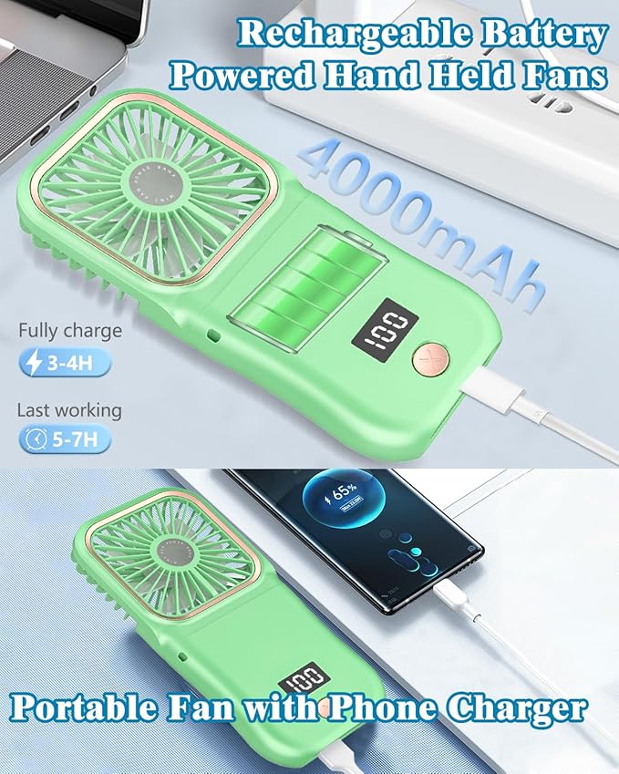 Mini Fan Handheld Foldable Fan,USB Personal Fans Portable Rechargeable Battery Fan 3 Speeds,Small Handheld Fan Cute Face Cooling Fan Quiet Fan Cordless Fan Portable Fan for Travel Camping Park