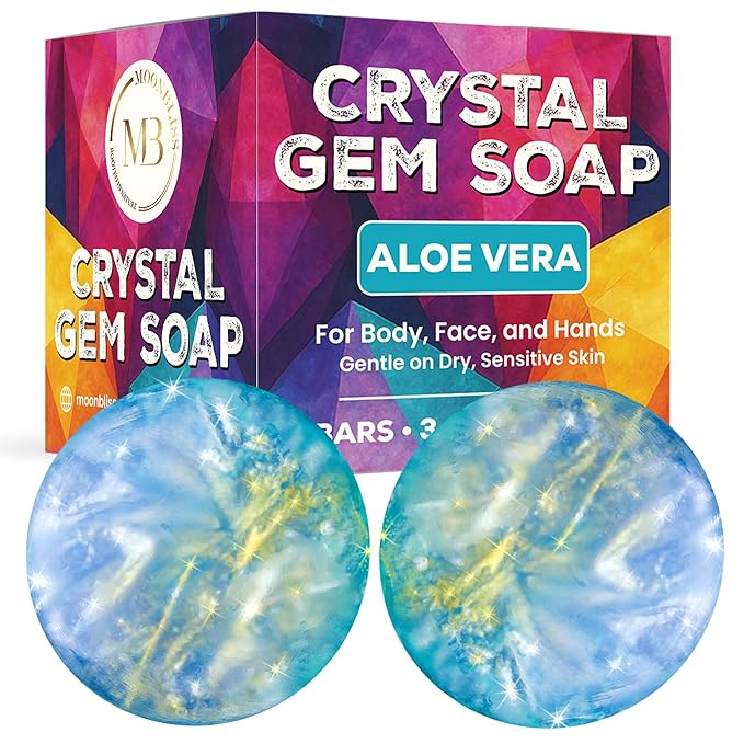 Crystal Gem Soap Bars - Aloe Vera (2-Pack) - Handmade Soap Bars for Moisturizing Sensitive Skin - 100% Natural & Vegan Bar Soap for Women & Men - Bath Soap for Skin Care & Body Care