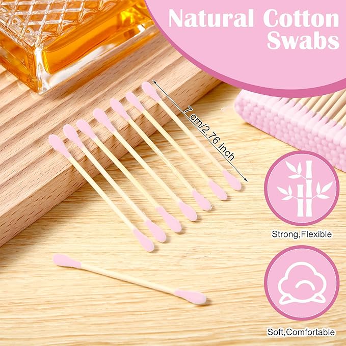 5000 Count Bamboo Cotton Swabs Double Buds Organic Cotton Swabs with Tips for Ears Sterile Tipped Applicator Makeup Swab Daily Makeup Eye Cleaning(Round,Pink)