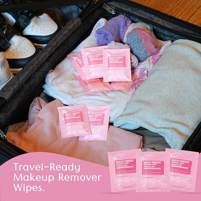 Air Jungles 250 Count Individual Makeup Remover Wipes, Bulk Size Individually Wrapped, Extra Large Facial Towelettes For All Skin Type, Fragrance-Free, Hotel Travel Size Toiletries