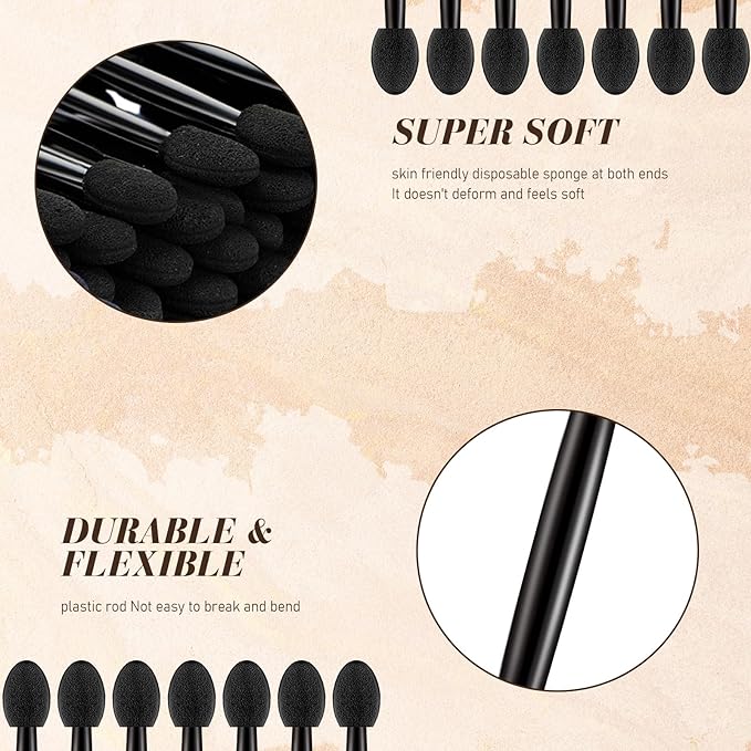 Tanlade 500 Pcs Eyeshadow Applicators Disposable Eye Makeup Brushes Eyeshadow Double Sided Sponge Brushes for Women Lady Girls(2.95 Inch,Black)