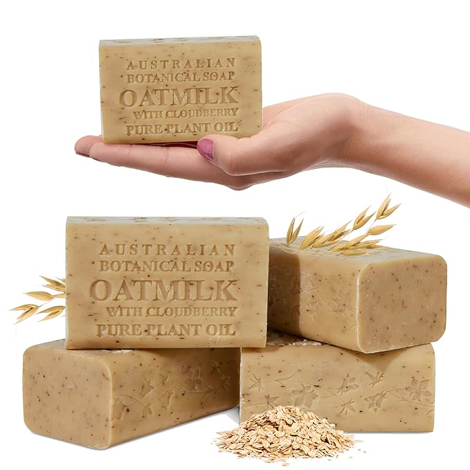 Australian Botanical Soap Oat Milk with Cloudberry 6.6 oz Luxury Soap Bars Enriched with Shea Butter, Suitable for Men, Women and All Skin Types, Pack of 4