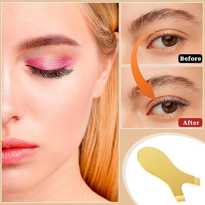 Mini Y Shape Lash Comb for Lash Lift and Tint, Stainless Steel Y Eyelash Brush Reusable Small Eyelash Comb Eye Makeup Tool Eyelash Separator Tool for Eyelash Perm (Gold)