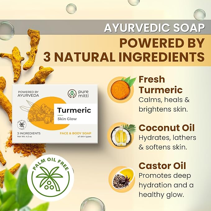 Turmeric Face, Body Bar Soap 4.5 oz, 5 Pack | Herbal Cleansing Bar with Coconut Oil, Castor Oil | Gentle Bath Soaps for Face Wash, Body Wash | Turmeric Soap for Daily Use, All Skin Types
