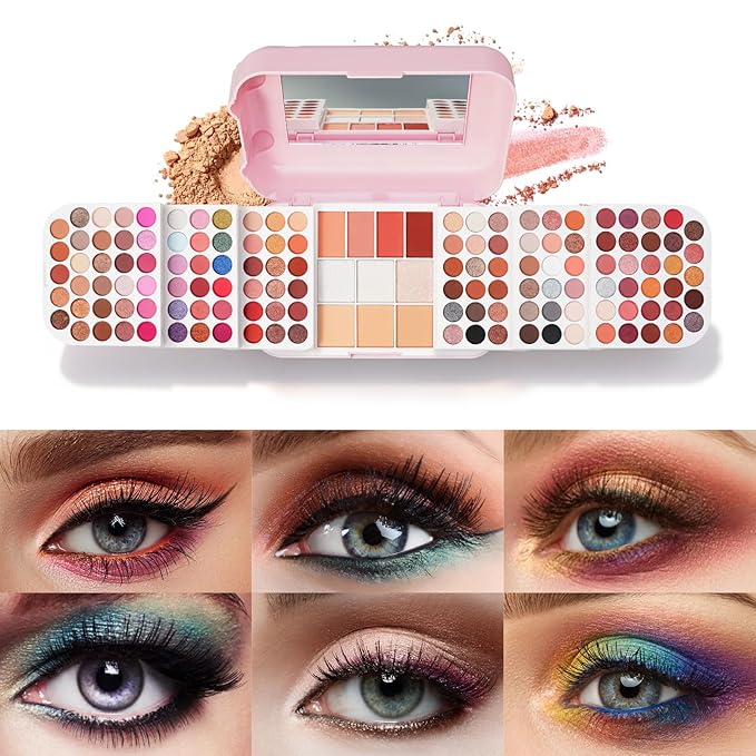Professional Makeup Kit for Women,140 Colors Cosmetic Make up Palette Set Kit Combination,Include Eyeshadow,Blush,Highlighter, Pressed Powder,Makeup Gift Set for Women Girls &Teens (Pink N)
