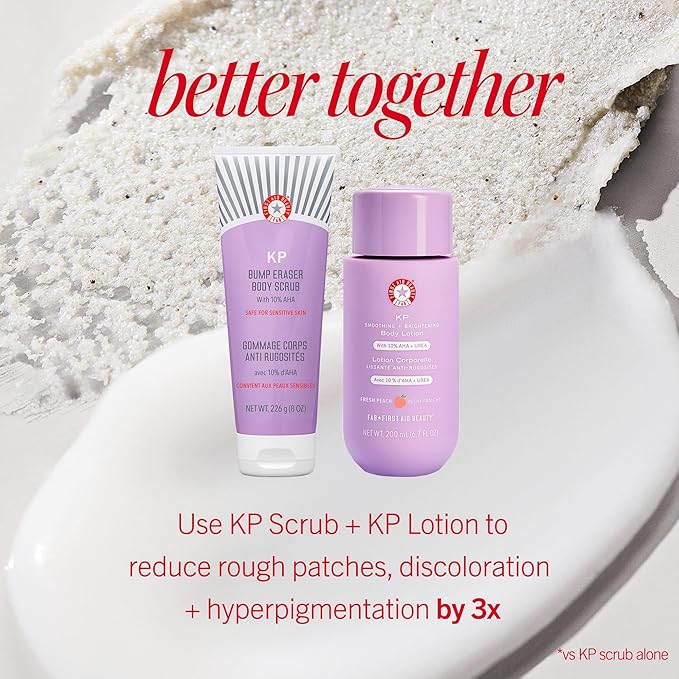First Aid Beauty - KP Bump Eraser Body Scrub with 10% AHA, Keratosis Pilaris Skin Exfoliater with Glycolic and Lactic acids, Helps Reduce Chicken Skin Bumps, Safe for Sensitive Skin, 8 oz, 2ct
