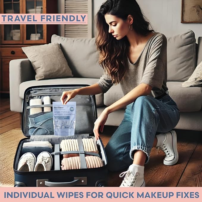 Brookstone Individual Makeup Remover Wipes - Ultra Soft, Makeup Remover Wipe Individually Wrapped, Gently Cleanse & Remove Makeup, 40 Count Makeup Wipes Individually Wrapped