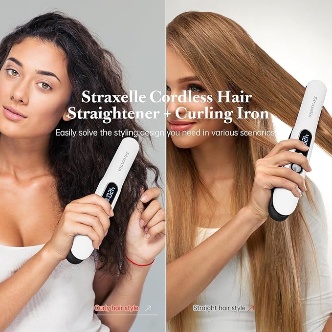 Mini Flat Iron Hair Straightener, 2 in 1 Cordless Hair Straightener and Curler for Travel, 5000mAh Rechargeable Straighteners, 350°F-420°F Portable Flat Iron for Women