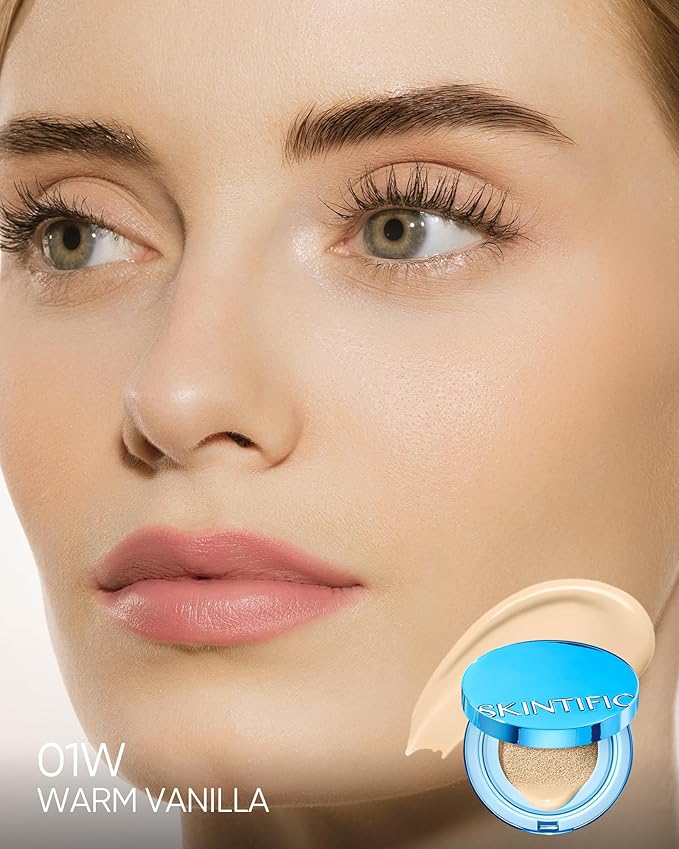 Velvet Matte Cushion Foundation Blue #01W Warm Vanilla| Full Coverage,12H Oil Control,Ideal for Oily & Combination Skin,Waterproof,Long-Lasting, Lightweight, Hydrating,Transfer-Proof