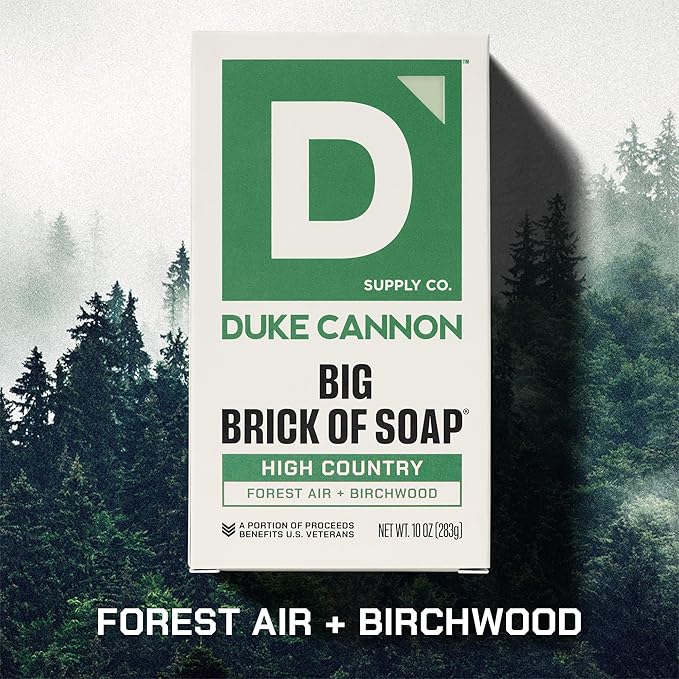 Duke Cannon Supply Co. Extra Large Big Brick Bar Soap - Men's Triple-Milled Bar Soap with Masculine Scents - Forest Air + Birchwood - All Skin Types - High Country, 10 oz