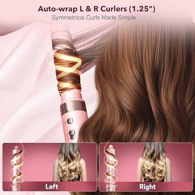 6‑in‑1 Air Wrap Styler, Hair Dryer Brush & Thermal Brush – Fast Dry, Smooth & Shiny Blowouts, Volumizing, Auto Curl L/R, Frizz‑Free No Heat Damage, Includes Travel Bag & Heat‑Resistant Glove