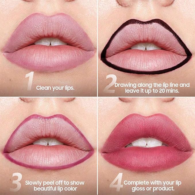 Peel Off Lip Liner Stain - Non-Stick Cup & Long Lasting Comfortable Vivid Color Tattoo Peel Off, Waterproof Peel Off Lip Stain for Beauty & Charming Lip Makeup | Vegan and Cruelty Free (#03 Rose)