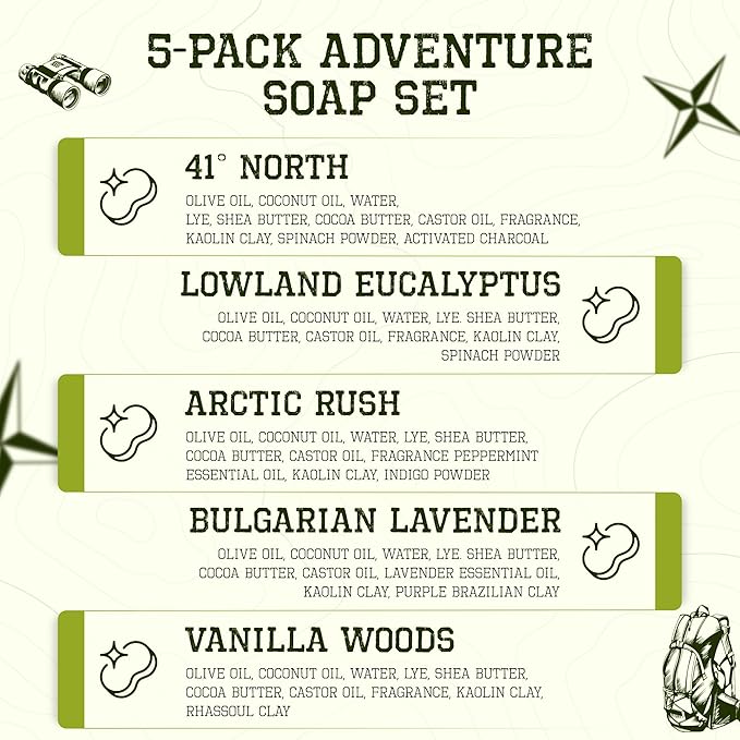 CompassSoap Natural Bar Soap for Women & Men | Skin-Friendly, Hand Made Soap Bar Gift Set | Best Exfoliating and Cleansing Bar Soap for Men & Women | 5 Oz. Variety Pack of 5