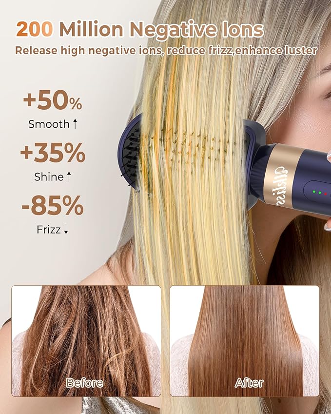 Hair Dryer Brush 7 in 1，110000 RPM Hair Dryer with Diffuser for Curly & Twisted Hair Professional Ionic Brush Blow Dryer for Salon-Quality Styling (Blue Gold)