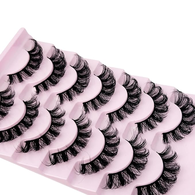 Mink Lashes Fluffy D Curl Russian Strip Lashes Wispy Lash Natural Look NINGLASH 11-17mm 3D False Eyelashes Volume 7 Pairs Short Fake Eyelash Pack