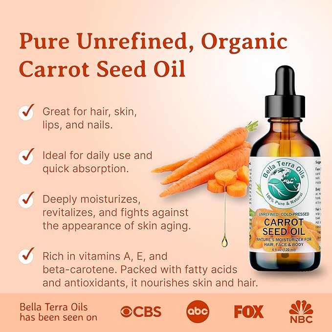 Bella Terra Oils - Organic Carrot Seed Oil 16 oz - Pure Organic Carrot Essence, Offering the Best of Vitamin C & Omega Fatty Acids, The Beacon of Natural Skin Care