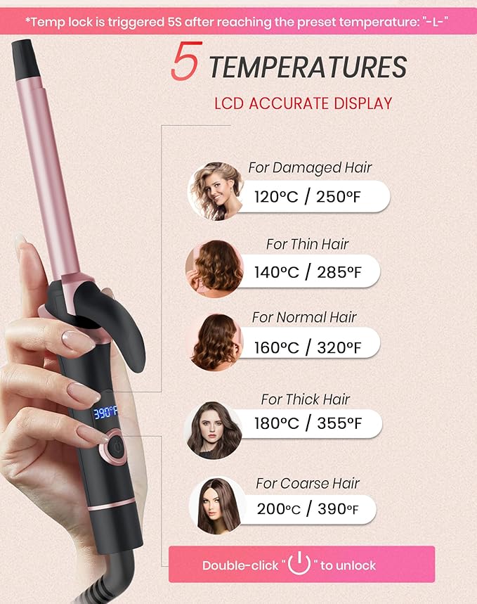 Mini Curling Iron for Short Hair Dual Voltage with European UK Plug Adapter Ceramic Travel Small Curling Iron 1/2 Inch Barrel Curler with Professional 30S Fast Heating, 5 Temps for Global Travel