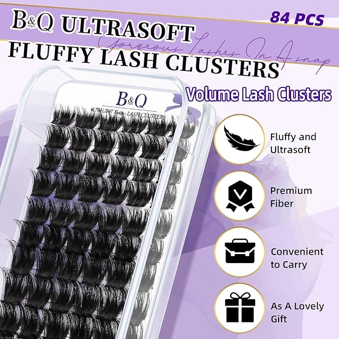 Lash Clusters F01 Fluffy Individual Lashes 84 Pcs Ultralight Eyelash Clusters DIY Cluster Eyelash Extensions at Home Wispy Lash Extension Light as Feather Cluster Lashes (F01-D-8-18mm)