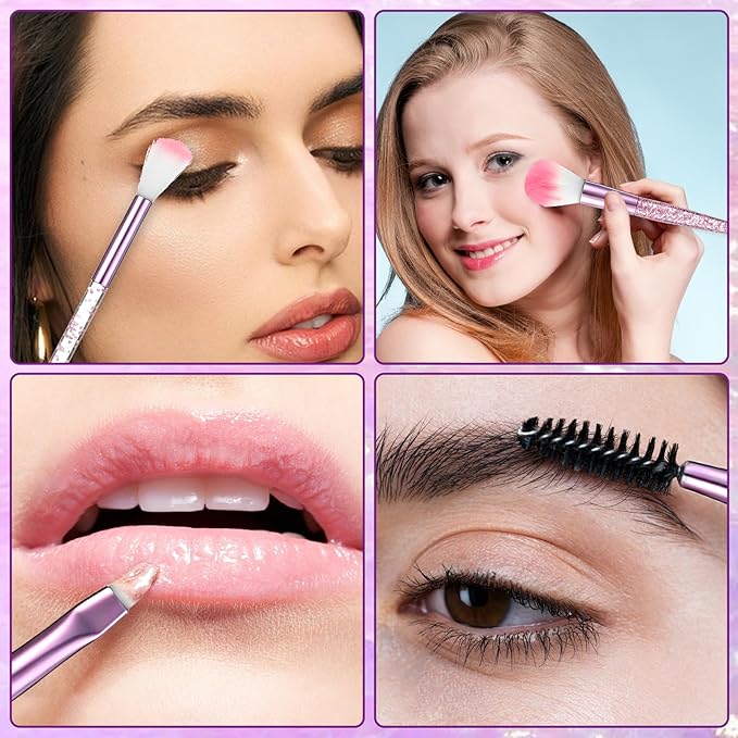 Glitter Crystal Makeup Brush Set, 10 Pcs Cute Makeup Brushes with Exquisite Storage Gift Box Bling Concealer Eye Shadow Eyeliner Blush Lip Blending Synthetic Brush Tools Kit Make up Brushes for Women