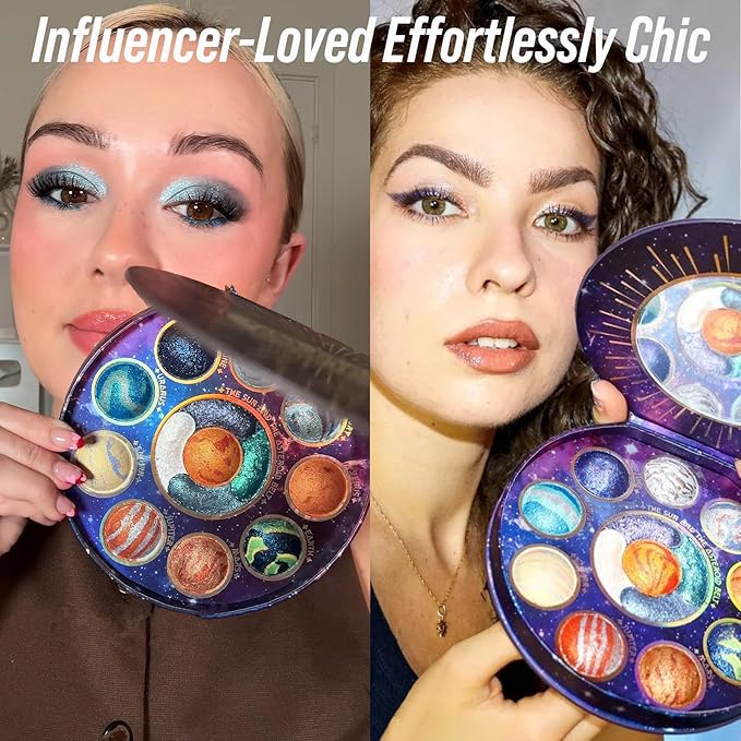 Galactic Assemble Eyeshadow Palette – Solar System Inspired 3D Planet Design, 14 Handcrafted Shimmer & Metallic Shades with Creamy Wet Texture, High-Pigmented Makeup Palette Gifts for Women & Girls