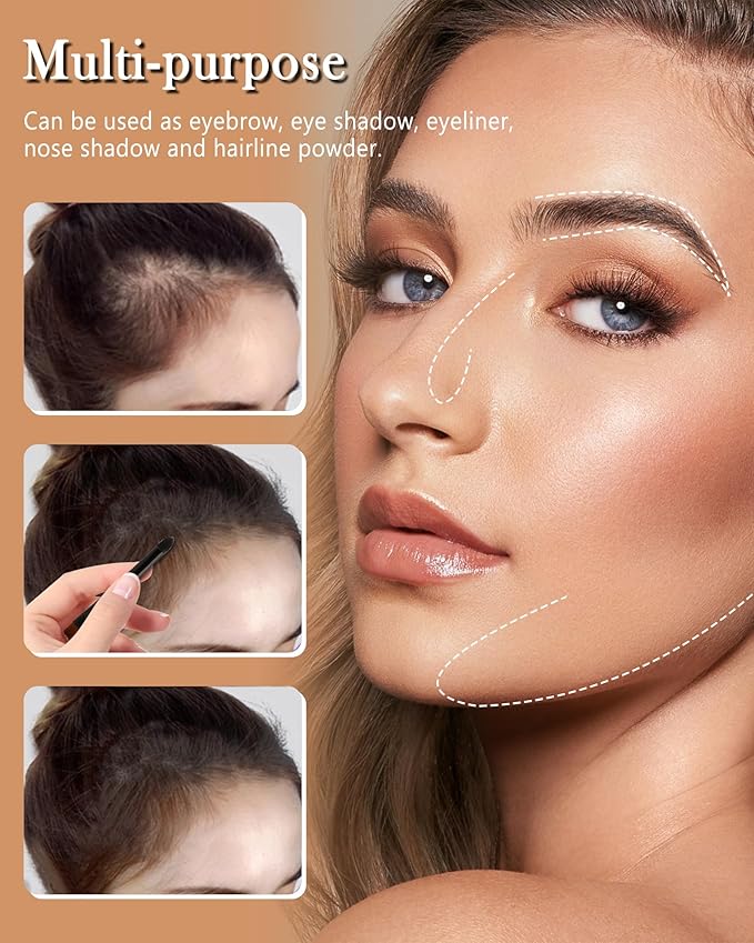Waterproof Eyebrow Powder Kit-2 Colors Eye Brow Powder Tinted Palette Long Lasting Up to 16H,Dark Grey/Dark Brown Brow Filler Defined&Sculpt Natural Eyebrow Makeup Sparse Brow with Brow Brush&Razor-04