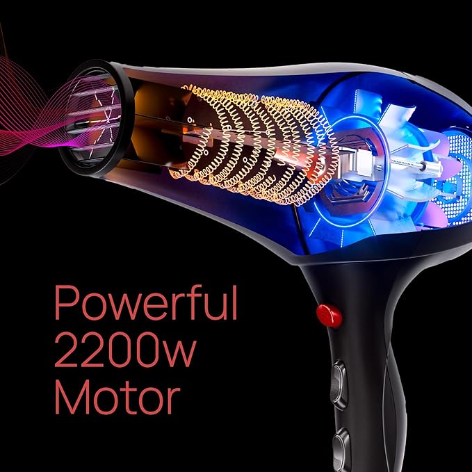 TREZORO Professional Ionic Hair Dryer for Salon - 2200W Powerful Blow Dryer - Lightweight Travel for Normal & Curly Hair Includes Volume Styling Nozzle