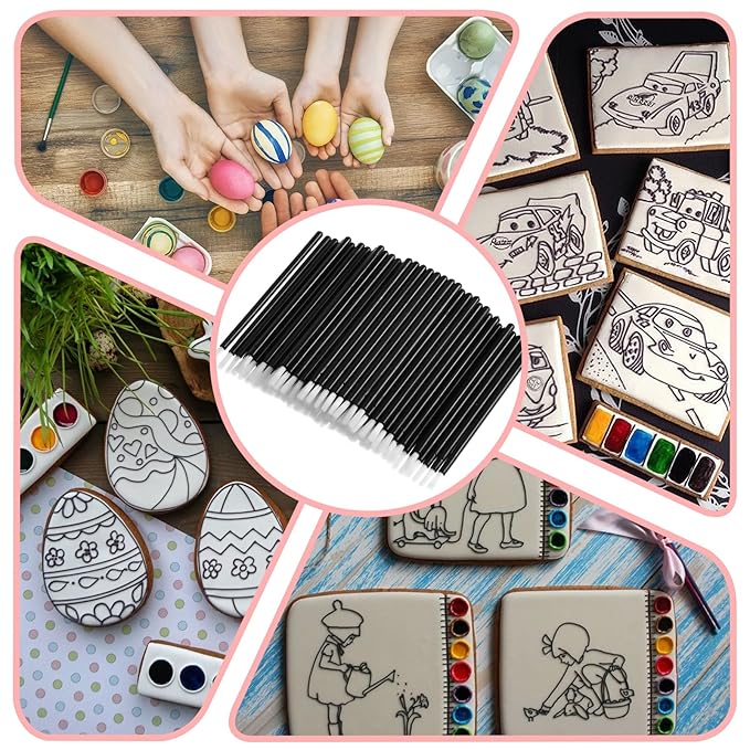 Lusofie 100Pcs Disposable Lip Brushes Lip Wands, Disposable Lip Applicators Nail Polish Brushes Mini Paint Brushes PYO Cookie Paint Brushes for Women Makeup(Black)
