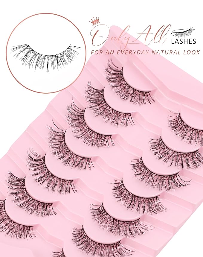 Onlyall Natural Lashes Wispy Lashes Natural Look False Eyelashes Natural Flared Eyelashes False Eye Lashes Soft Fluffy Lashes 7 Pairs T29