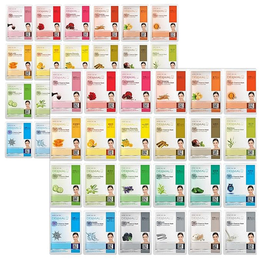 DERMAL Korean Collagen Face Mask – Hydrating & Soothing Sheet Mask with Panthenol – Hypoallergenic Calming Moisture Care for All Skin Types – 48 Combo Pack
