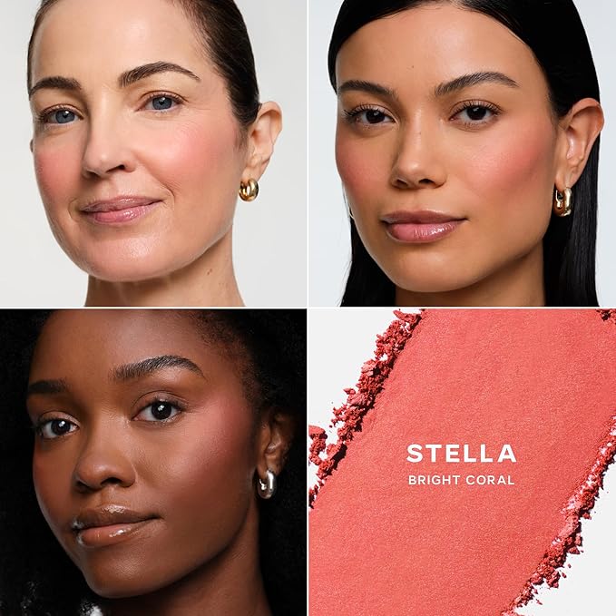 Saie SuperSuede Baked Blush - Talc-Free Powder Blush for All Day Wear - Enriched with Plant-Derived Squalane + Glycerin to Help Moisturize Dry Skin - Stella (0.1 Ounce)