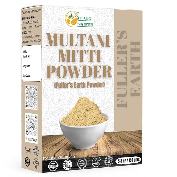 Multani Mitti Earth Clay (Bentonite & Kaolin), 100% Natural Indian Healing Clay Mask for Skin Care, Natural Deep Cleansing, Pure Grade Facial Mask, Calcium & Sodium Clay, 5.3 oz