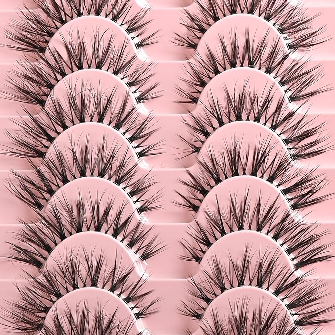 FARRED False Eyelashes Thin Band Wispy Lashes Cat Eye Lash Strips Invisible Short Fake Strip Lash Clusters
