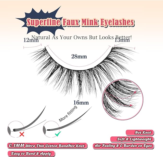 False Lashes Wispy Eyelashes Natural Look 15MM Fake Eyelash with 0.1MM Thin Band Lightweight 3D Volume Fluffy Eye Lashes C Curl Soft Lash Pack Siligli 7 Pair