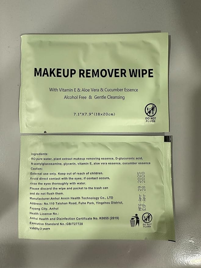 Makeup Remover Wipes Individually Wrapped, 60 Pcs Facial Cleansing Towelette Travel Size, Alcohol-Free, Gentle for Removing Makeup, Oil, Dirt
