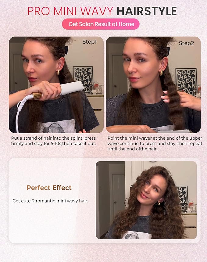 Mini Waver Hair Tool Crimper for Women Short Hair 0.4 inch Travel Double Barrel Small S Waver Ceramic Curling Iron (110-240V) Dual Voltage with 5 Temps, Anti-scalding for Dating, Daily (White)