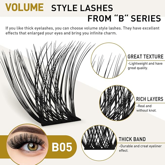 Lash Clusters B05 D Curl 8-16mm DIY Eyelash Extensions 72 Clusters Lashes B&Qaugen Fluffy Individual Lashes Cluster DIY at Home (B05,8-16MIX)