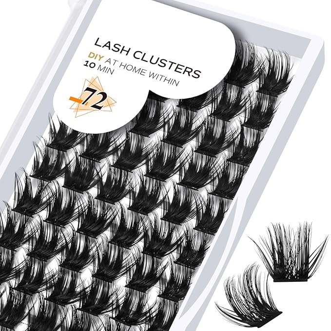 Lash Clusters B53 D Curl 10mm DIY Eyelash Extensions 72 Clusters Lashes B&Qaugen Volume Individual Lashes Eyelash Clusters Extensions Individual Lashes Cluster DIY at Home (B53,D-10mm)