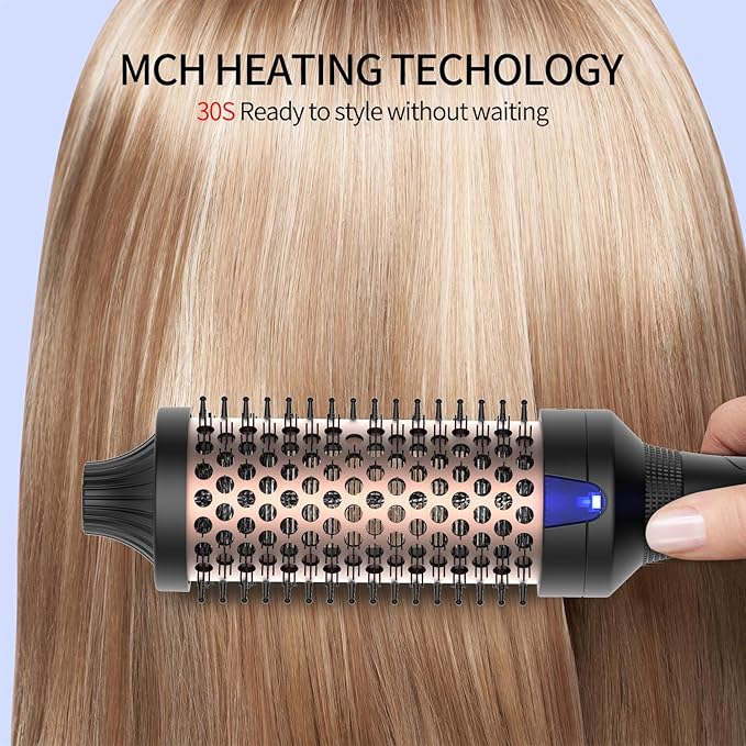 K&K 1.77 Inch Heated Curling Brush with Ceramic Tourmaline Ionic Technology for Volumizing and Loose Curls (Black)