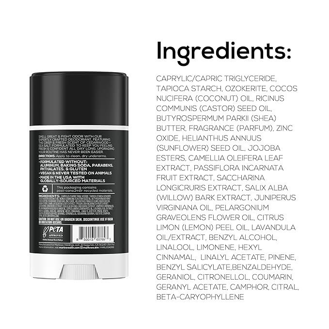 MARLOWE. No. 024 Deodorant 2.5 oz, Jojoba Esters, Coconut Oil, Shea Butter & Tapioca Starch for Odor Protection, Formulated without Aluminum & Baking Soda, Fresh & Zesty Cedarwood + Sea Salt Scent