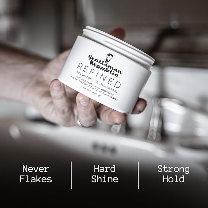 Gentlemen Republic 8oz Refined Hair Gel - Professional Formula for 24 Hour Shine and Hold, Humidity Resistant, 100% Alcohol-Free and Never Flakes, Made in the USA