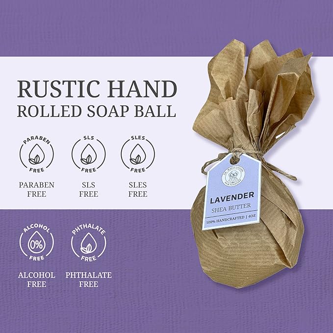 DR. WALLY'S SOAPS Handcrafted Soap Balls - Rustic Hand Formed soap Balls - Old Fashioned - Lavender - 4.25 oz Each, Made in USA (Lavender flower)