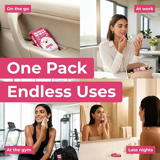 Impossibly Compact Travel Makeup Remover Wipes - 99% Water and Aloe - Ultra Soft, Safe for Sensitive Skin, Thick & Durable - Travel Essentials for Adults & Teens - Scented (8 Pack 48 Wipes)
