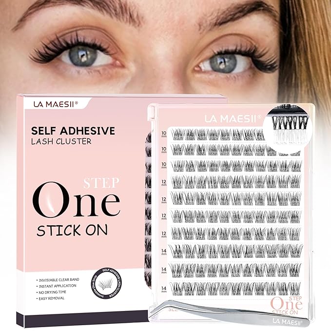 Self Adhesive Eyelashes, 120Pcs Clear Band Lash Clusters, Natural Pre-Glued Eyelash Clusters, No Glue Needed Press On Invisible Band Resuable Eyelashes(SC133)