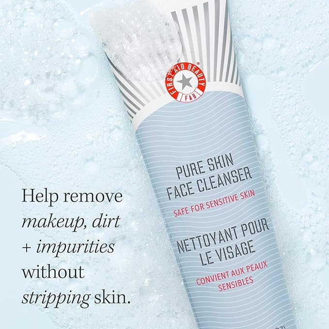 First Aid Beauty - Pure Skin Face Cleanser, Effectively Removes Makeup, Dirt, and Impurities, Gentle Cleanser Leaves Skin Soft & Supple, Safe for Sensitive Skin, Fragrance Free, 2 oz